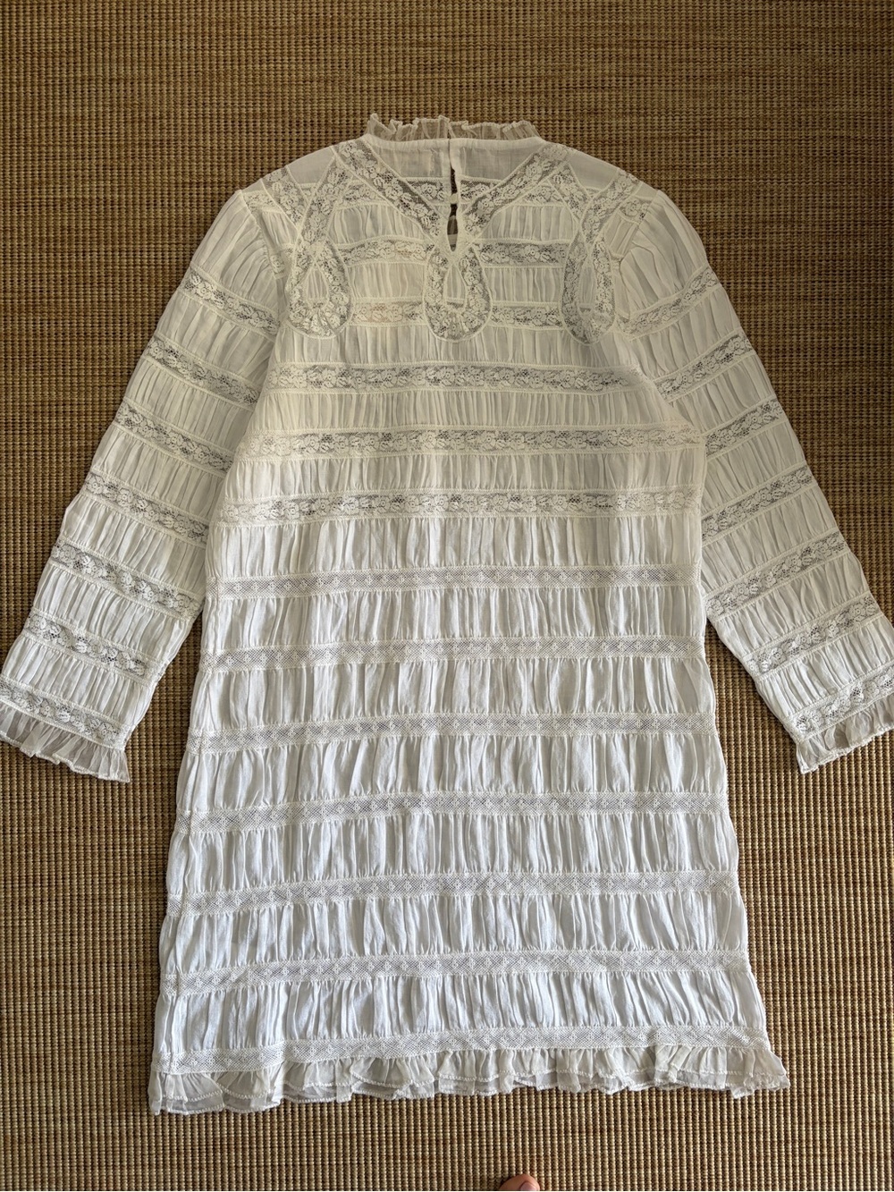 NWT Doen Jacquette Ramie Lace Ruffle Shirred Long Sleeve Mini Dress Salt White - Picture 13 of 16